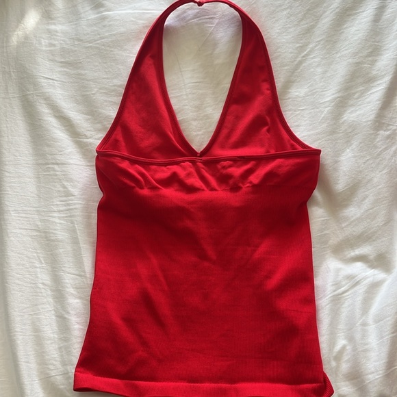 BCBG Max Azria red fitted stretch halter top m/l - Picture 3 of 5